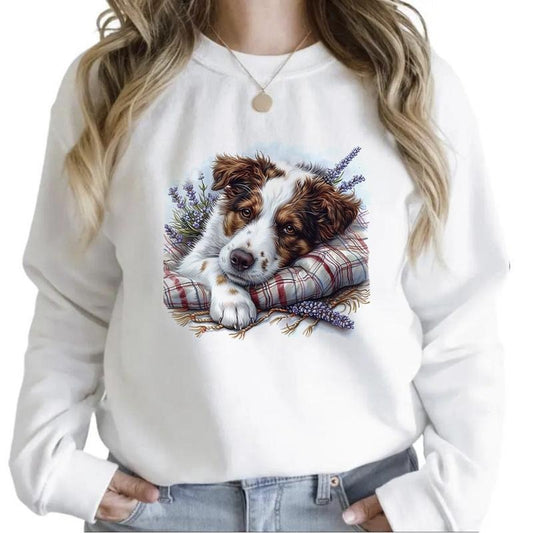 Sleepy Cute Dog in a Blanket Sweatshirts Unisex Hoodie 4th of July T-shirt Hunting Season Unisex 1 Cotton Womenswear
