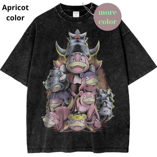 Slowpoke T-Shirt, Slowbro, Slowking, Pokemon Shirt, PKM Shirt, Anime TShirt, Vintage T-Shirt, Streetwear Shortsleeve Printed Womenswear Top