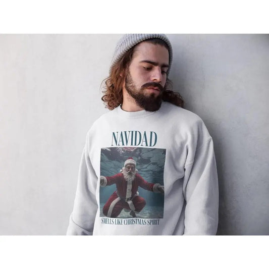 Smells Like Christmas Spirit Sweatshirt Funny Holiday Gift Nirvana Parody Sweater Santa Claus Top X-Mas Jumper Ugly Christmas Sweater Party