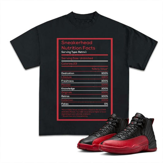 Sneaker Head Match 12 Flu Game Sneakers, Unisex Fitted Graphic Tee, Y2K Cotton T-shirt with a Bold Streetwear Look