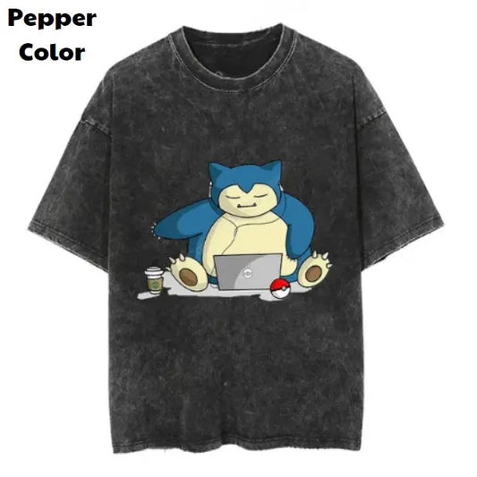 Snorlax Print Vintage Tee, Snorlax T-Shirt, Pokemon Graphic Tees, Pokemon Shirt, Unisex Anime Shirt, Menswear Womenswear Streetwearstyle{n002}2