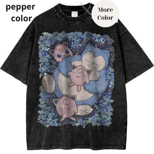 Snorlax vs Jigglypuff Graphic TShirt, Pokemon T-Shirt, PKM Shirt, Anime Shirt, Vintage Tee Streetwear Shortsleeve Printed