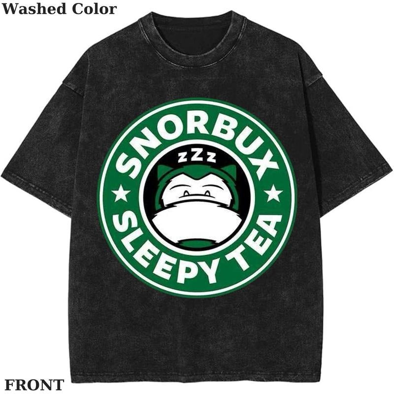 Snorlax x Starbucks x Sleepy Tea Graphic T-Shirt, Pokemon T-Shirt, PKM Shirt, Anime Funny Shirt, Vintage Tee Streetwear Shortsleeve Printed Womenswear