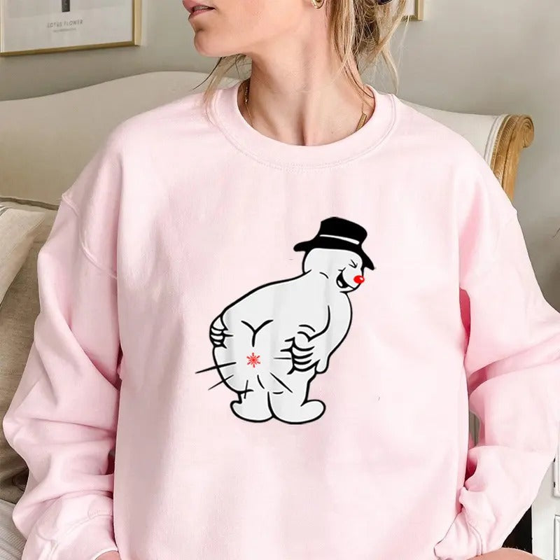 Snowman Christmas Humor Gag Fun Holiday, Funny Sweater Casual Street Style Fleece Fabric Crewneck Pullover Sweatshirt Tops Trendy for Men, Perfect Gift