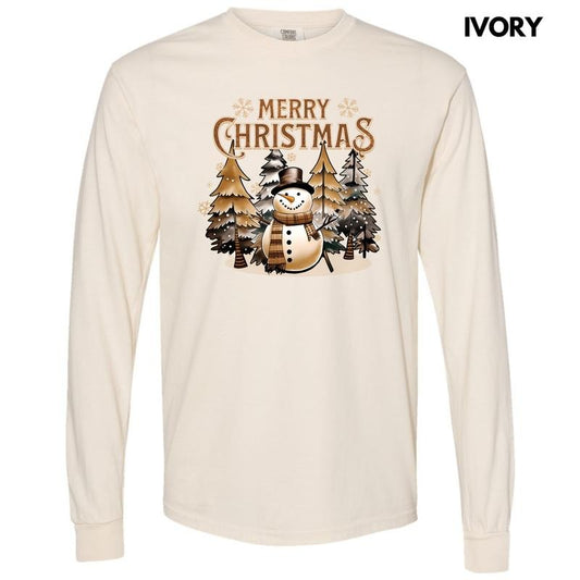 Snowman Merry Christmas Long Sleeve Comfort Colors T-Shirt 'NLB'