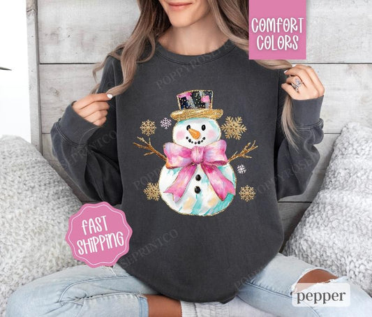 Snowman Sweatshirt Comfort Colors,  Cute Christmas Sweater Womenswear,  Holiday Crewneck
