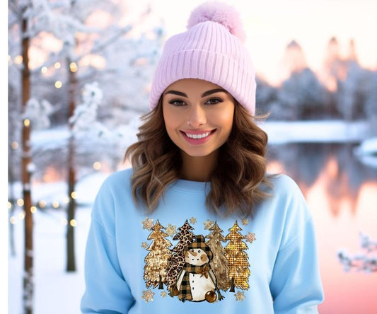 Snowman and Trees Holiday Crewneck Sweatshirt