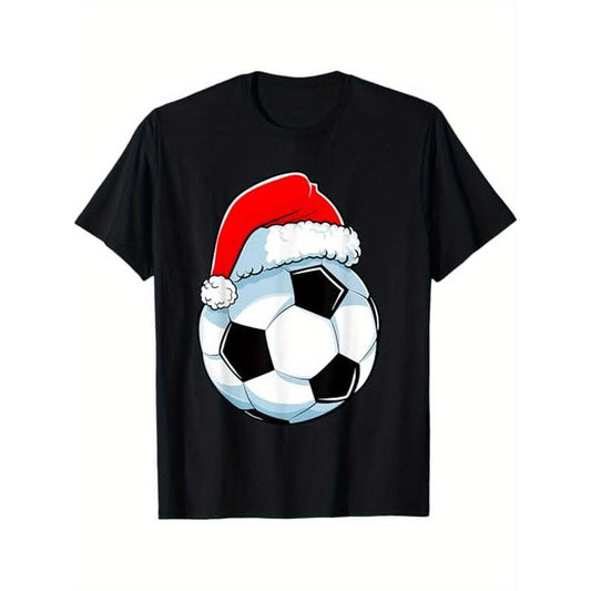 Soccer Christmas Funny Santa Hat Ball Sports Men s s Themed T-Shirt. Suitable as a Christmas gift for soccer lovers. 100% cotton black T-shirt. S-XXXL. made in usa