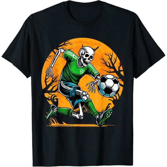 Soccer Skeleton Halloween Football Spooky Boys Soccer Player T-Shirt made in usa