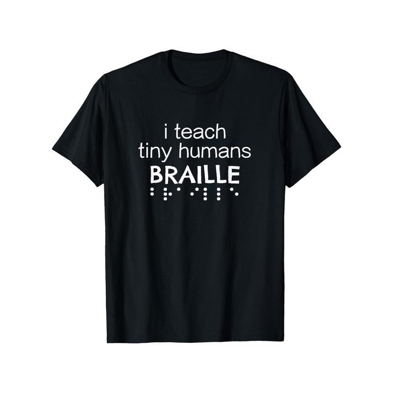 Soft & Stylish 100% Cotton 'I Teach Tiny Humans' Graphic Tee - Perfect Gift for Blind Teachers, Men & Women - Versatile Casual Wear, Machine Washable - Black Made in USA