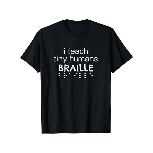 Soft & Stylish 100% Cotton 'I Teach Tiny Humans' Graphic Tee - Perfect Gift for Blind Teachers, Men & Women - Versatile Casual Wear, Machine Washable - Black Made in USA