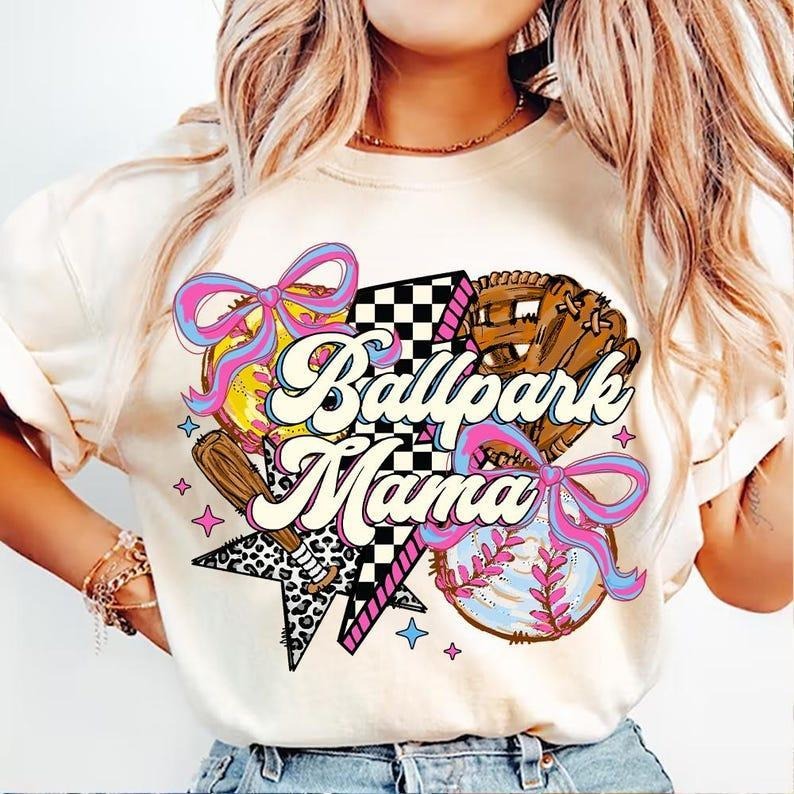 Softball Baseball Mama tshirt, Ballpark Vibes sweatshirt, Coquette Bow tshirt, Game Day T-Shirt