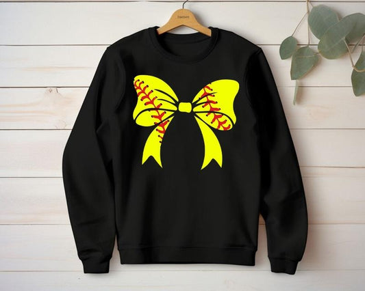 Softball Bow Sweatshirt, Yellow Bow Sweatshirt, Softball Mom, Softball Player Sweater, Unisex Sweatshirt, Gifts For Her Friends, \bLong Sleeve Crewneck Shirt, Gifts Ideas For Women Sweater, Gifts For Birthday Mothers Day