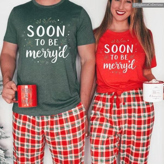 Soon To Be Merry'd Christmas Shirt, Sweater, Hoodie, Engaged Couple Christmas tee, Christmas Couple Bride Matching Shirt , Global Trending Outfits