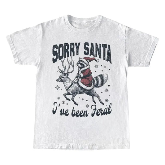 Sorry Santa I've Been Feral Shirt, Funny Raccoon Christmas, Holiday XMAS T-shirt