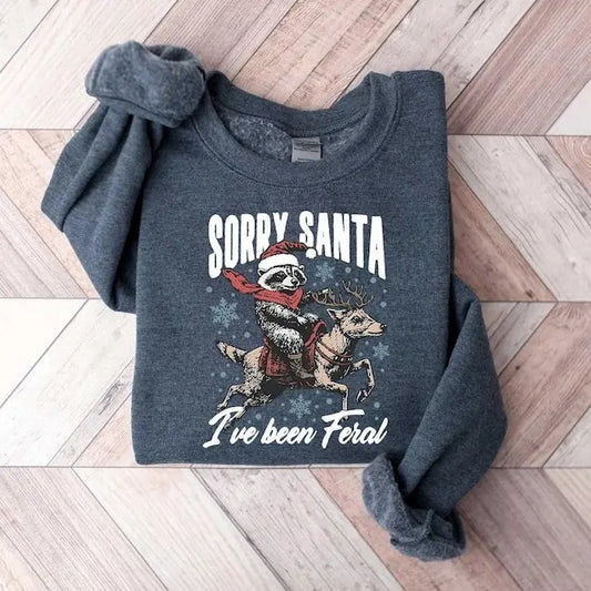 Sorry Sata I've Been Feral Sweatshirt, Christmas Feral Girl Gift, Christmas Shirt, Funny Raccoon Meme Shirt, Christmas Season  T-shirt, sweater and Hoodiestyle{n002}2
