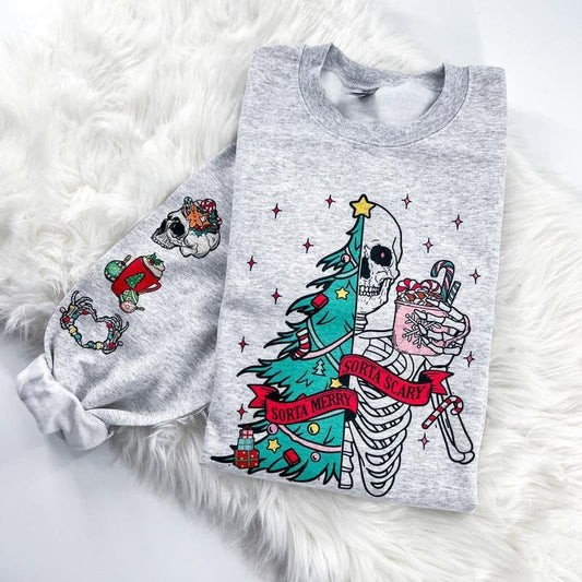 Sorta Merry Sorta Scary Crewneck Sweatshirt, Skeleton Christmas Sweater, Festive Holiday Sweatshirt, Funny Xmas Shirt, Ugly Xmas Sweater, Funny Christmas Sweatshirtstyle{n002}4