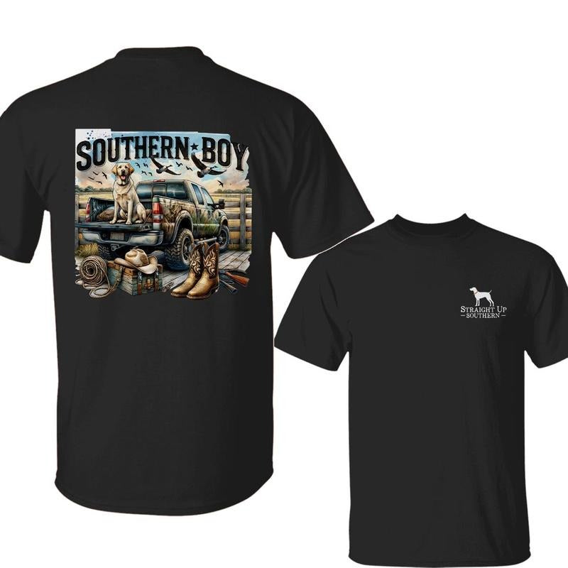 Southern Boy Country Truck T-Shirt, Straight Up Southern Tee, Cowboy Gear Shirt, Rural Life & Hunting Fishing Apparel, Western Gift - Menswear