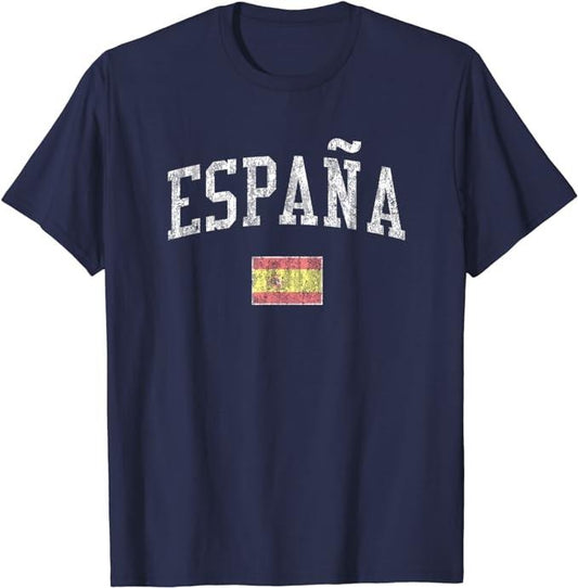 Spain Shirts, Spain T-Shirt Vintage Sports Design Spanish Flag Espana Tee Cotton Fashion