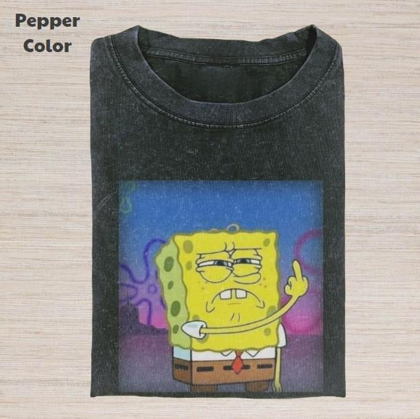SpongeBob SquarePants Vintage Graphic Tee, SpongeBob Middle Finger T-Shirt, Movies Tee, Unisex Meme Cringe Funny Dumb Shirt, Gift For Men Women, Menswear Womenswear Streetwear Cotton Comfort