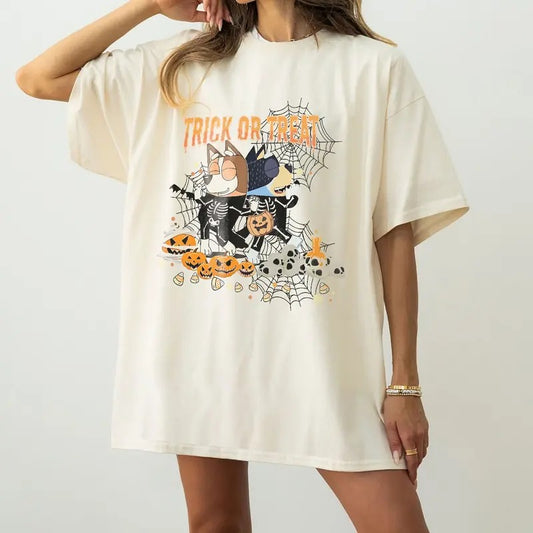 Spooky Season : Trick OR Treat  Blue Dog Unisex Soft Tee | Pumpkin Blue Dog Funny Season  Shirt - Hoodie - Sweatshirt | Must Have Halloween Shirt