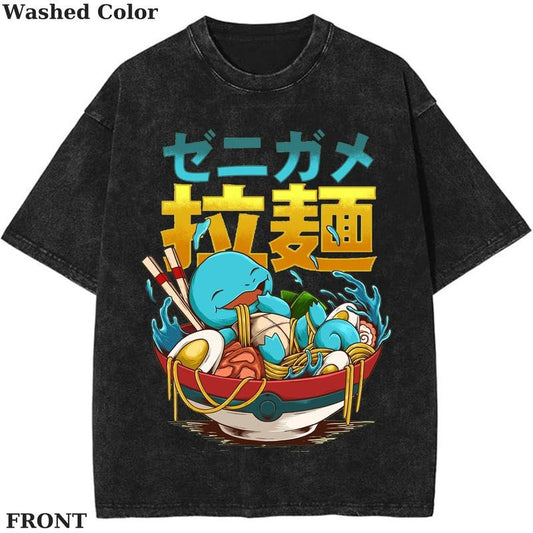 Squrtle Ramen Pokemon Meme Graphic T-Shirt, Pokemon T-Shirt, PKM Shirt, Anime Funny Shirt, Vintage Tee Streetwear Shortsleeve Printed Womenswear Top