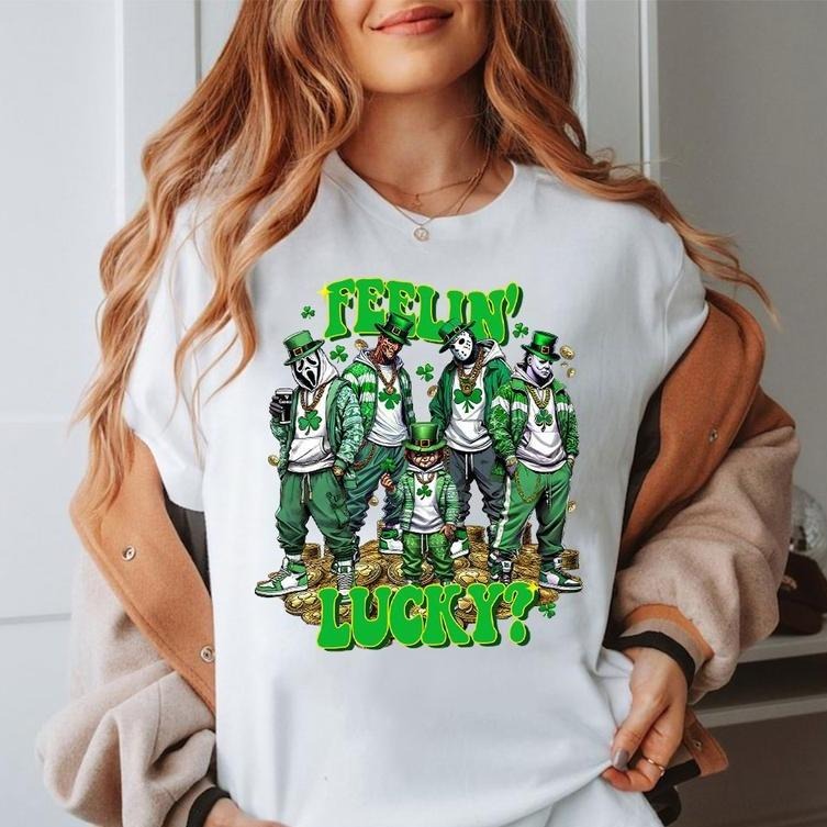 St Patrick Day Horror Crew TShirt, Feelin Lucky Horror Shirt, Trending Graphic Tee, Patrick Day Funny Shirt, Gift for Women for Men, Casual Top Unisex