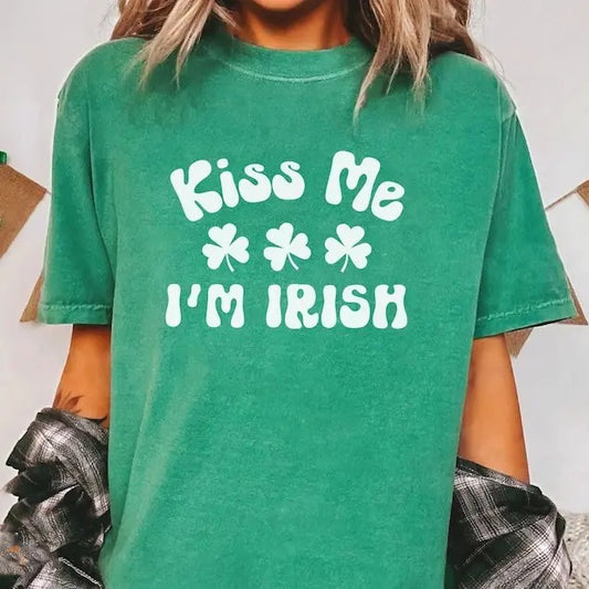 St Patrick's Day Comfort Colors Shirt, Kiss Me I'm Irish 90s Tee, Irish Girl Shirt, St Patrick's Day  Tee, Patrick Shirtatty Day Shirt For Women
