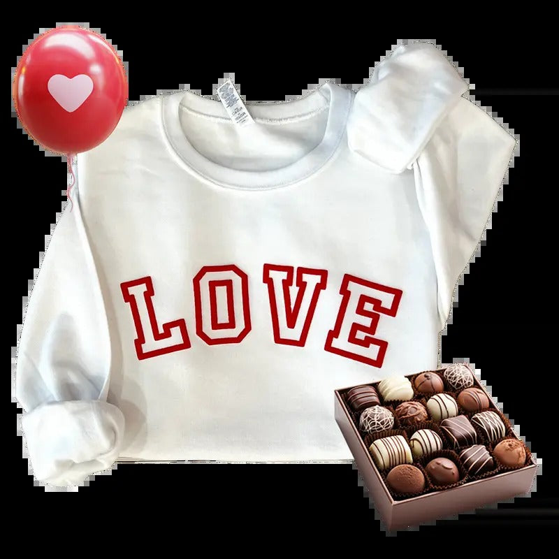 St Valentine's Love Puff Lettering Sweatshirt Womenswear Crewneck Pullover