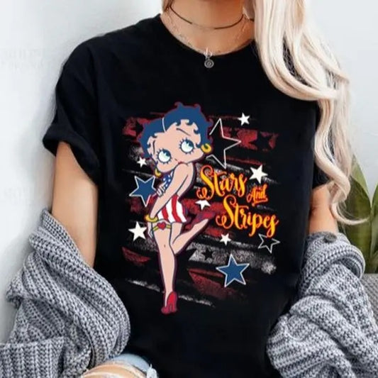 Stars And Stripes Shirt, Betty Boop Tee Shirt, Theme Graphic T-Shirt, Betty Boop Sweatshirt, Gift For Her