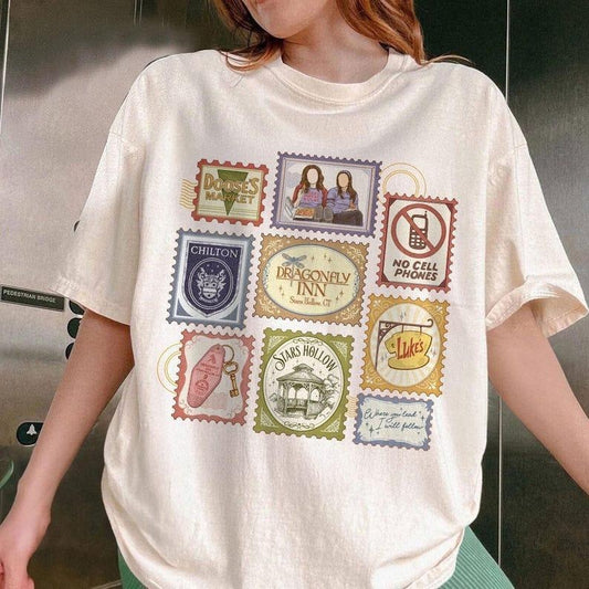 Stars Hollows Connecticut Stamps Shirt Comfort Colors, Luke's Coffee T Shirt, No Cell Phone Dragonfly Inn, TV Show Fans Gift Cotton Top