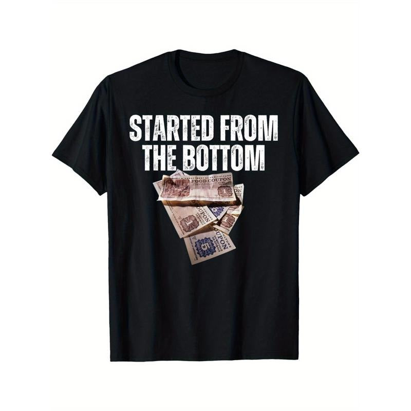 "Started From the Bottom Food Stamp Coupon T-Shirt for Men" - Black Cotton Tee, Perfect for Vacation Trips and Humor Lovers made in usastyle{n002}2