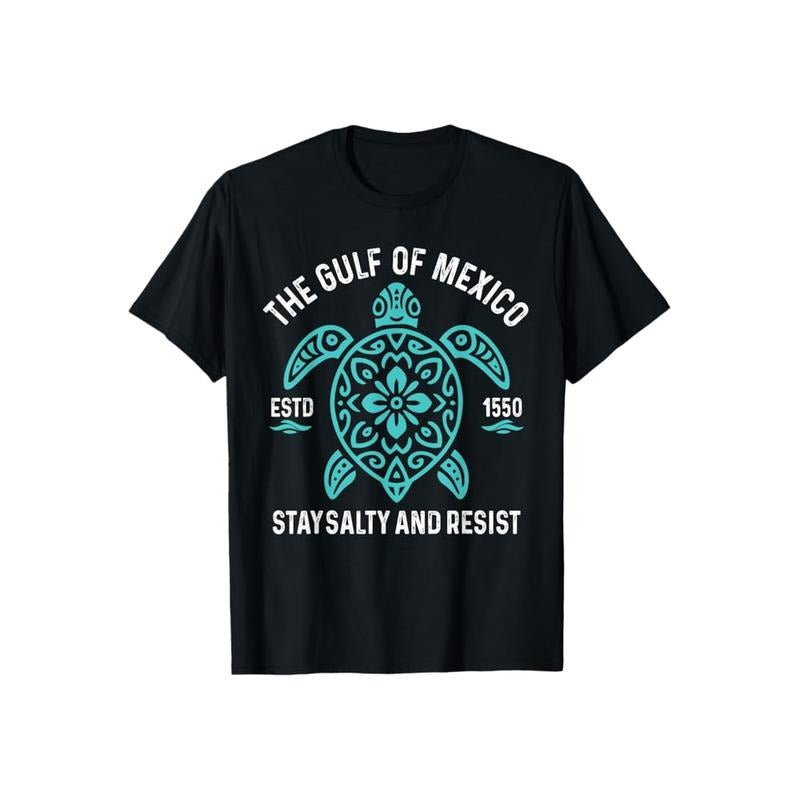 Stay The Gulf of Mexico Be Salty and Resist Turtle T-Shirt Cotton Casual Street Style Crew Neck Short Sleeve T-Shirt Trendy Top for Women for Men, Perfect Gifts