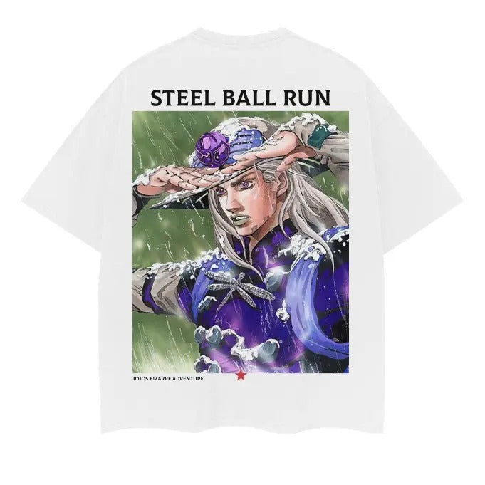 Steel Ball Run "Gyro Zeppeli" Heavyweight Vintage Tee 100% Cotton OVERSIZED Anime T-shirt Menswear Top Casual Streetwear White Crewneck Tshirt Tropical