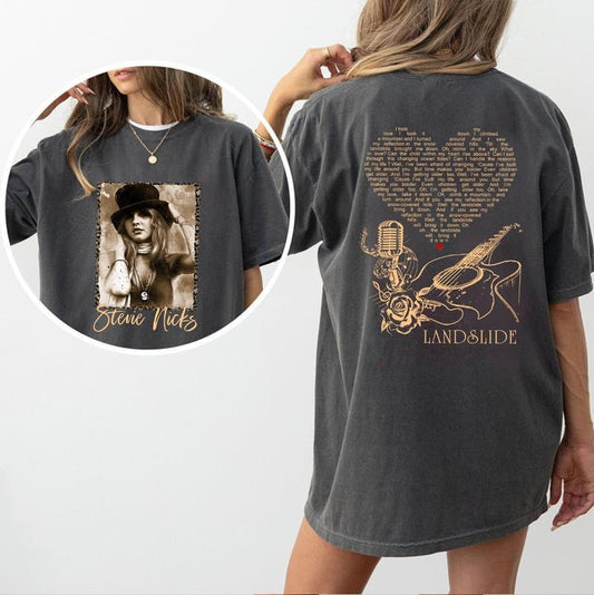 Stevie 70s Landslide Song Lyric Heart T-Shirt, Stevie Nicks 70s Inspired Tee, Vintage Music Lover Shirt, Perfect Gift for Stevie Fans Womenswear Cotton Fabric