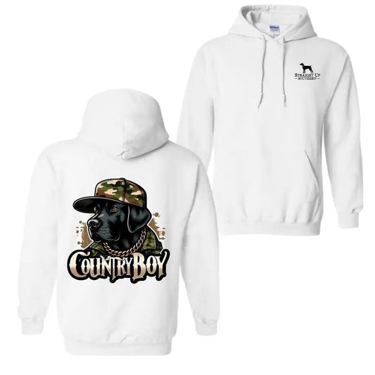 Straight Up Southern Hoodie Country Boy Dog with Camo Hat Design, Perfect for Dog Lovers and Country Style Enthusiasts