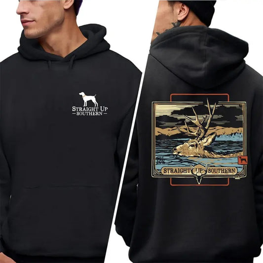 Straight Up Southern T-shirt Sweatshirt Hoodie, Bold Black Hunting Dog with Duck Graphic, Perfect for Outdoorsmen and Waterfowl Hunters, Hunting and Nature Enthusiast Shirt