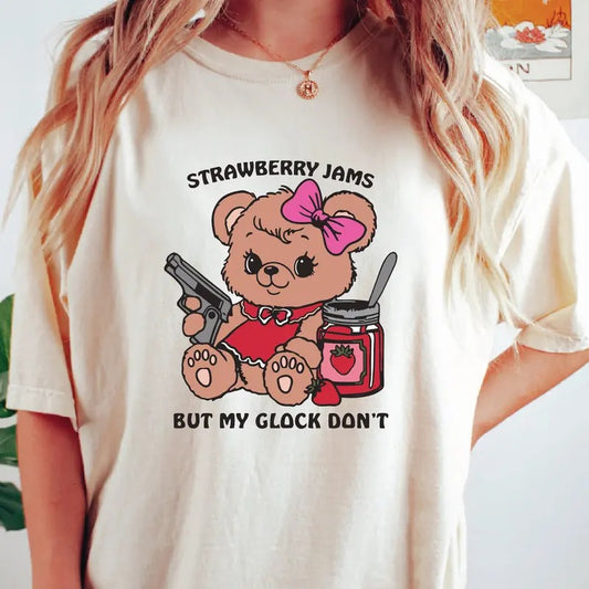 Strawberry Jams But My Glock Don't Shirt, Funny Meme Shirt, Humorous Shirt, Birthday Gifts, Funny Shirt, Strawberry Jams Shirt, Unisex T-Shirt, Gifts For Fan, Short Sleeve Tee Shirt, Gifts For Birthday Fathers Day Christmas Anniversary Thanksgiving