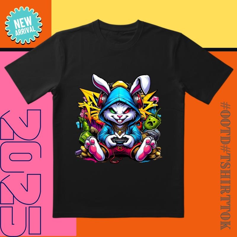 'Burst Bunny' 3D Ear Tee | Gaming Controller Graphic | Gaming Hub/Date Night/Streetwear Must-Have
