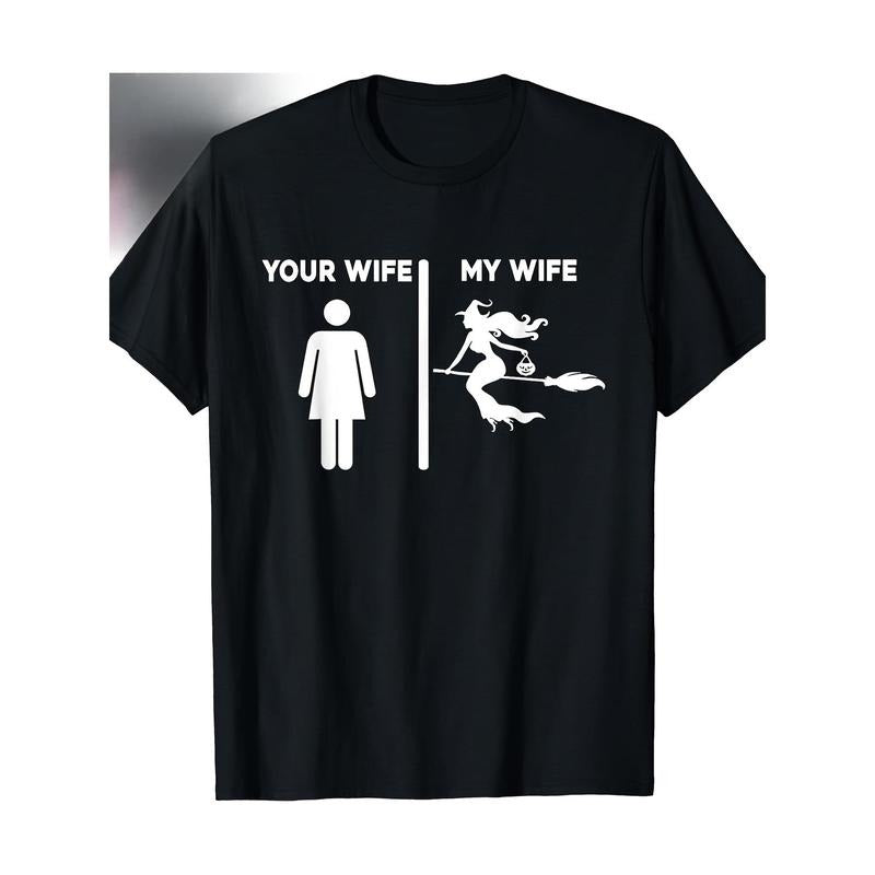 Streetwear Women Men Clothing Cotton Tops Costume Halloween Mens Your Wife My Witch Wicca Pagan T-Shirt Witch Made in USA