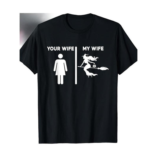 Streetwear Women Men Clothing Cotton Tops Costume Halloween Mens Your Wife My Witch Wicca Pagan T-Shirt Witch Made in USA