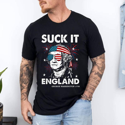 Suck-It England Funny 4th of July George Washington 1776 Graphic Tee T-Shirt | Unisex Cotton Tee, Short Sleeve, Size S-3XL