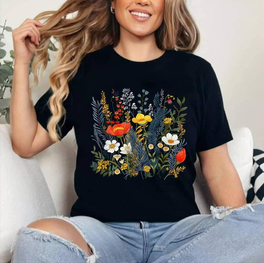 Summery colorful wild Flower for Flowers and Herbs Lovers T-Shirt , Cotton, Crewneck, Top Womenswear