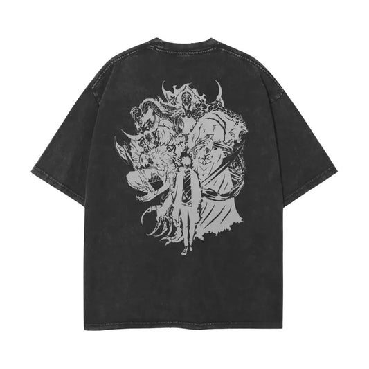 Sung jin Woo And His Shadow Army Shirt Washed Vintage Oversized T-Shirt, Solo Leveling Anime Washed Heavy Cotton Special Graphic T-shirt