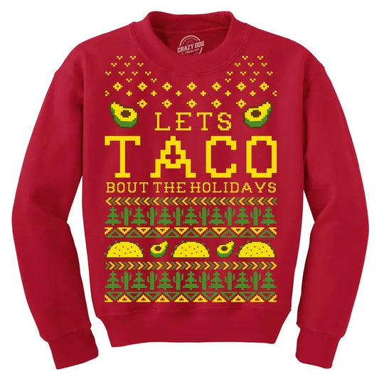Sweatshirt Lets Taco Bout The Holidays Christmas Ugly Sweater Funny Holiday Top Funny Sweater Christmas Crew Neck Funny Ugly Sweater Long Sleeve Crew Novelty Sweatshirts for Men Red