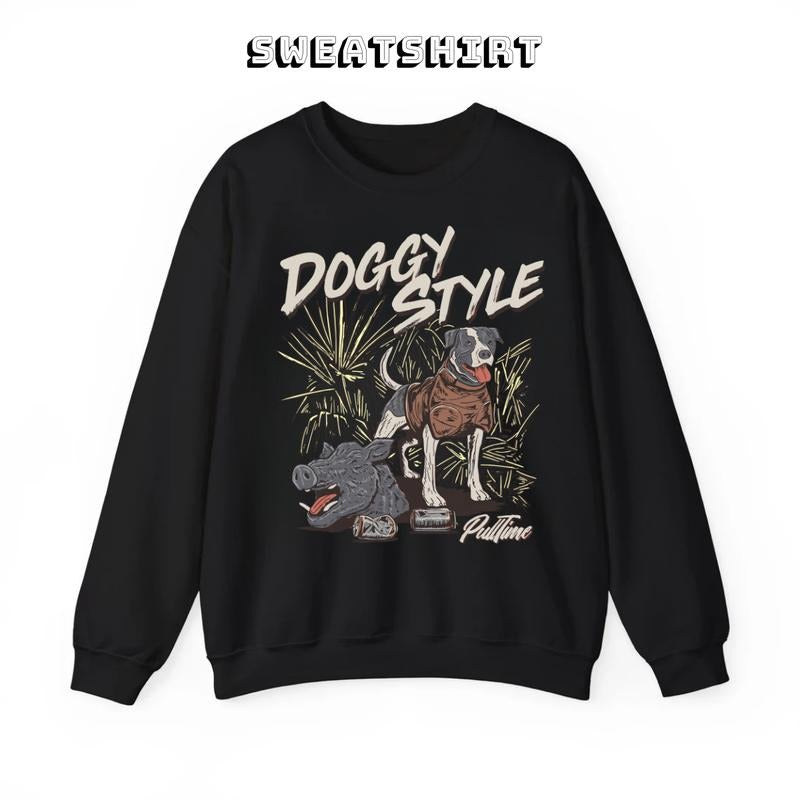 Pull-Time Doggy T-shirt Gear for Hog Hunting Crewneck Sweatshirt/T-Shirt, For Men, For Women, Unisex Style, 100% Cotton, Pullover Crewneck Sweatshirt