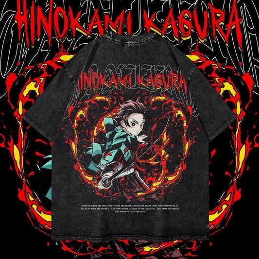 Tanjiro Heavy Oversized Dyenomite Mineral Wash T-Shirt Unisex Demon Slayer Anime T-Shirt Streetwear & Gym Style