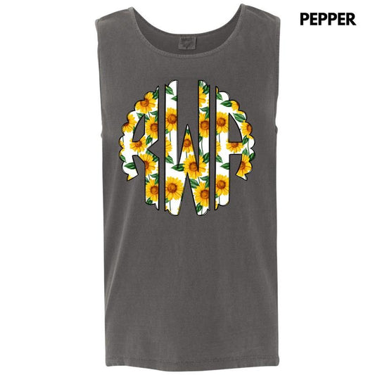 Tank Top - Sunflower Monogram Comfort Colors Tank Top 'NLB'