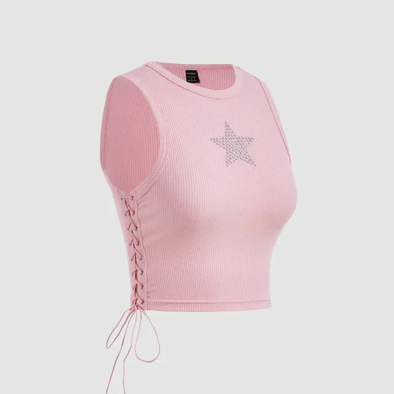 Tank Tops Y2K Sleeveless Ribbed Star Crop Tank Top Summer Going Out Tops