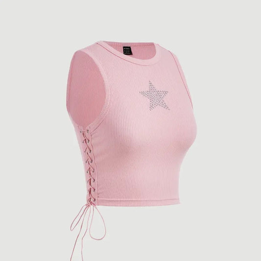 Tank Tops Y2K Sleeveless Ribbed Star Crop Tank Top Summer Going Out Tops